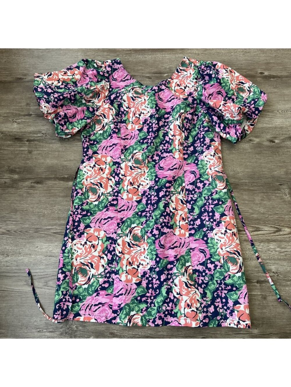 Nordstrom Melloday Puff Sleeve Dress Womens L Tie Waist Lightweight Poplin NWT